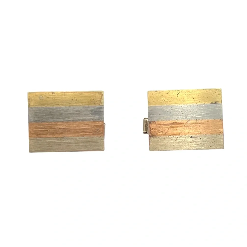 VINTAGE ALPACA MADE IN MEXICO 4 METAL COLOR STRIPE RECTANGLE CUFFLINKS